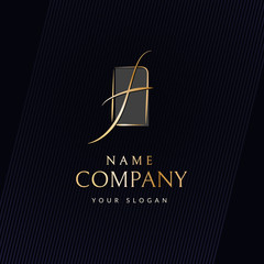 Brand luxury logo Curved wavy golden line in the shape of the letter f Trademark logo in the frame for business card branding Modern elegant logo template for luxury beauty company Vector brand icon