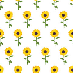 Sunflower vector cartoon seamless pattern on white background.