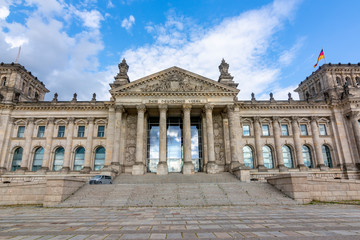 Fototapeta na wymiar Reichstag building (Bundestag - parliament of Germany) in Berlin with inscription 