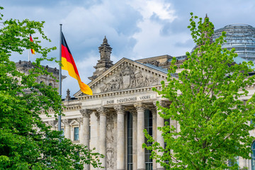 Reichstag building (Bundestag - parliament of Germany) in Berlin with inscription "for German people"
