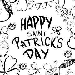 Obraz premium Digital illustration square postcard white background with the inscription Happy St. Patrick's Day. Print for web, restaurants, banners, paper, scrapbooking, covers.