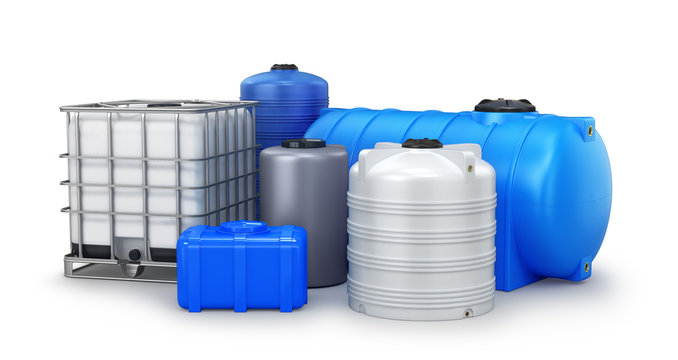 Containers for water of different shapes. 3d rendering..