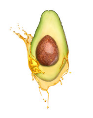 Avocado for cosmetics. Oil with avocado on a white background