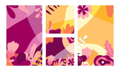 Template for social media stories. Landscape with flower elements. Design vector illustration