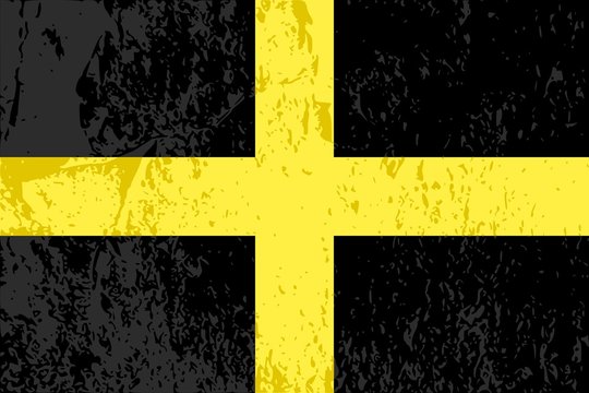 St Davids flag, Yellow cross on black background. Grunge texture