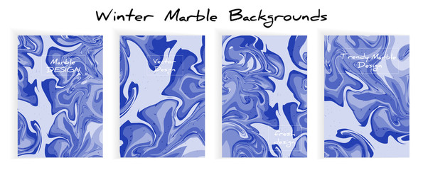 Cyan blue digital marbling set. Abstract colorful backdrop. Liquid paint abstraction.