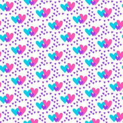 Seamless pattern of hearts on white background. Hand-drawn cute heart for Valentines day and wedding design. Love and romance vector wallpaper. EPS 8