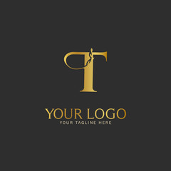 T Initial letter Gold Logo Icon classy gold letter suitable for boutique restaurant wedding service hotel or business identity