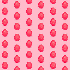 Card for Happy Easter celebrating or greeting. Dotted colored eggs on coral background. Modern artwork, bright wallpaper, background, pattern for your device, design or advertisement. concept.