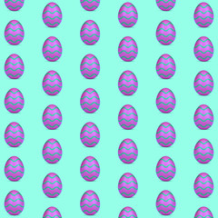 Card for Happy Easter celebrating or greeting. Striped purple colored eggs on blue background. Modern artwork, bright wallpaper, background, pattern for your device, design or advertisement. concept.