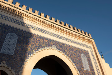 The blue gate to the old town of Fes. The blue side of the gate leads into the medina.