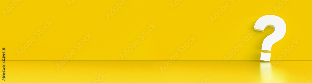 Poster question mark in front of a red color wall background. business support concept - 3d rendering.