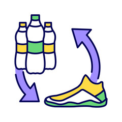 Recycled shoes color line icon. Shoes are made with recycled plastic bottles. Pictogram for web page, mobile app, promo. UI UX GUI design element. Editable stroke.