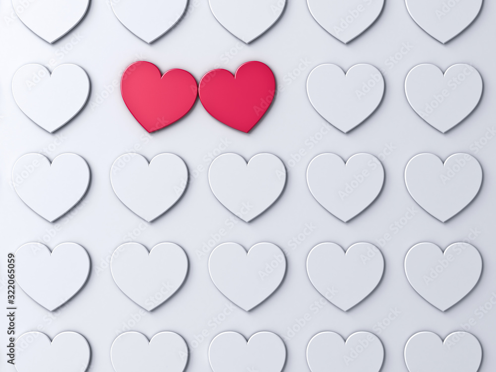 Aufkleber love heart couple standing out from the crowd on white wall background with shadows creative ideas a
