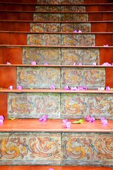 flowers and petals on the stairs