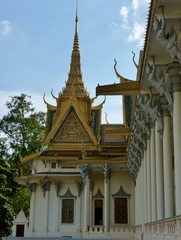 Golden roofs of Royal Palace in Phnom Penh during evening, Cambodia