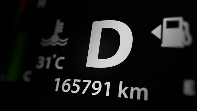 Digital Odometer Display Animation on Car Dashboard