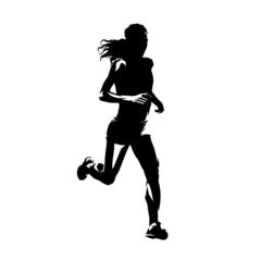 Fototapeta na wymiar Running woman, isolated vector silhouette. Front view. Female runner