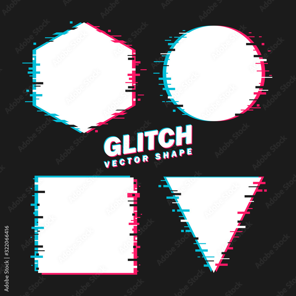 Poster vector set of minimal geometric shapes frames. template of frames with glitch effect. modern element
