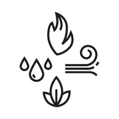 Earth, water, fire, air icon is in line and pixel perfect style. Isolated object on a white background.