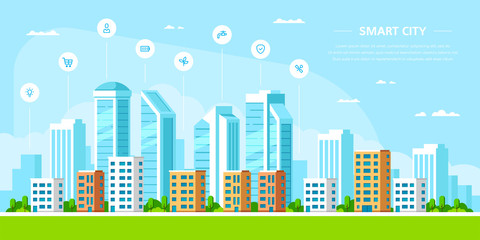 Smart city concept banner design in flat style