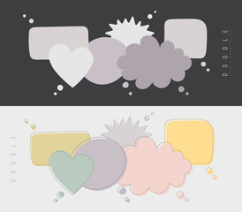 Speech bubbles doodle in different colors isolated on dark and light background. Chat banner template. Discussion concept. Vector illustration