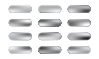Big set of silver foil texture buttons. Vector silvery elegant, shiny and metallic gradient collection