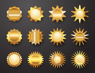 Golden labels or medals collection. Simple flat metal design