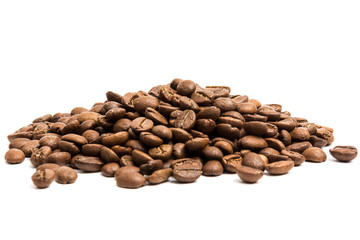 Coffee. roasted coffee beans on white background  in close-up