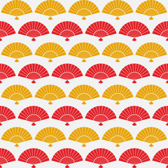 Vector seamless pattern. Traditional Asian fan pattern. Yellow and red fans on white background
