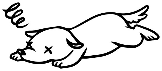 倒れたイヌのイラスト_弱り顔