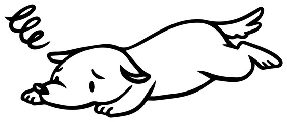 倒れたイヌのイラスト_困り顔