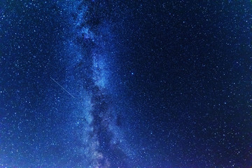 A night on the lake with a bright milky way in the sky and millions of stars glittering in the water