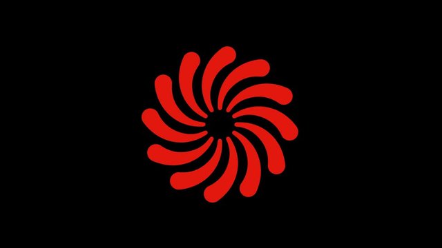 Spiral-shaped graphic object that rotates clockwise in the center, varying in size, on a background with a hypnotic, psychedelic and stroboscopic effect.