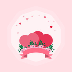This is cute vector card. Heart, flower, leaves and ribbon on pink background. Could be used for flyers, postcards, banners, holidays decorations. For Valentine’s Day, Women’s Day, Mother’s Day.