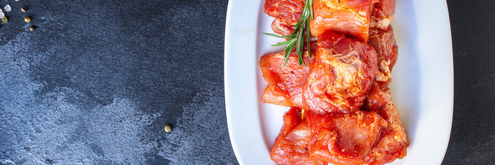 pork meat raw Marinade (fresh hearty) menu concept background. top view. copy space