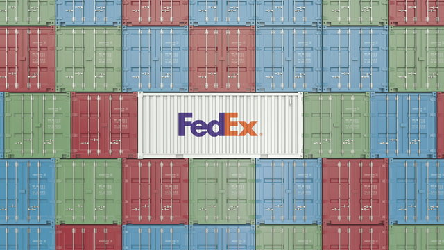 Container with FedEx corporate logo. Editorial 3D rendering
