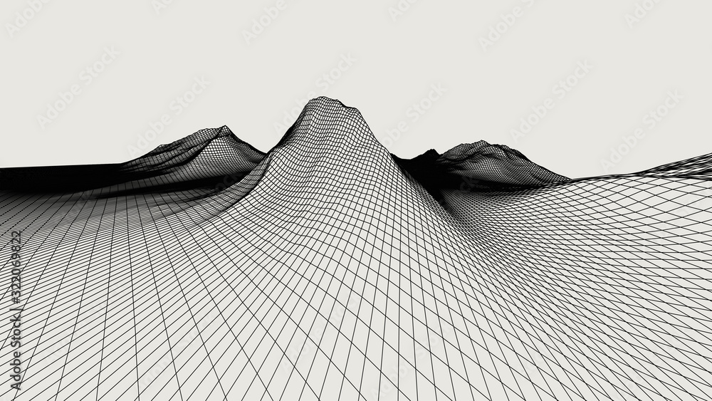 Poster abstract wireframe background. 3d grid technology illustration landscape. digital terrain cyberspace