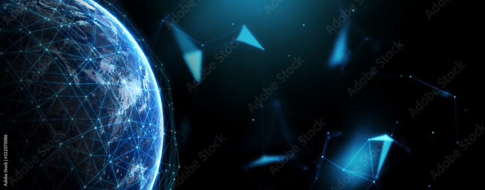 Wall mural global network for the exchange of data on the planet earth. blue black ground. elements of this ima