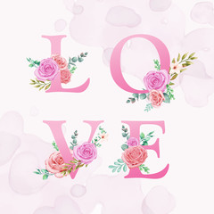 Love letters with watercolor floral ornament