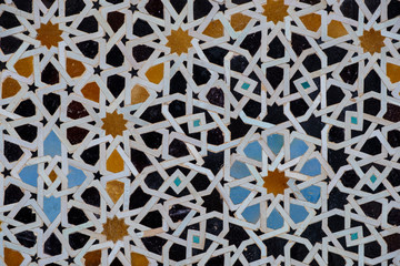 Mosaic tiles; Detail of the wall decorations in the Madrasa Bou Inania Koran School