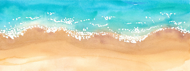 頭上からのビーチ風景　水彩イラストのトレースベクター