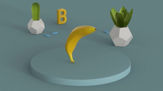 Still life with inflating banana. Cute minimal design. 3D render seamless loop animation