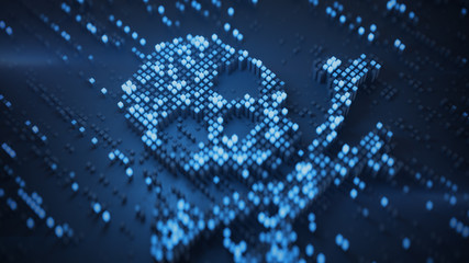 Blue digital Jolly Roger symbol 3D rendering illustration