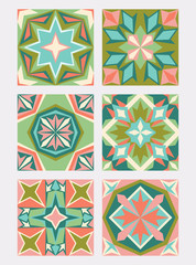 Portuguese tiles poster. Azulejo style geometric ornaments.