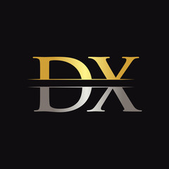 Initial DX Letter Logo Design Vector With Gold and Silver Color.. DX Logo Design