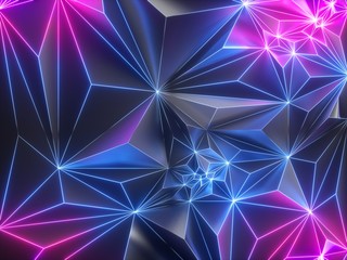 3d render, pink blue neon crystallized background, polygonal mesh, glowing light, faceted texture, modern fashion wallpaper