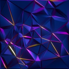 3d rendering, abstract faceted crystal background, iridescent blue texture, triangles, geometrical crystallized wallpaper, modern fashion concept