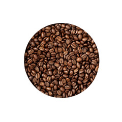 Coffee beans isolated on white background with space for text. Roasted coffee beans as background. Flat lay, top view, copy space