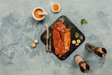 Raw marinated pork fillets